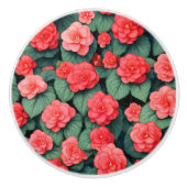 Bouton De Porte En Céramique Bégonia fleurs roses (Devant)