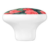 Bouton De Porte En Céramique Bégonia fleurs roses (Côté)