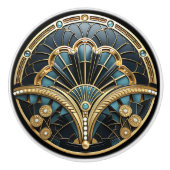 Bouton De Porte En Céramique Bel Art Déco Élégant Or Turquoise    (Devant)