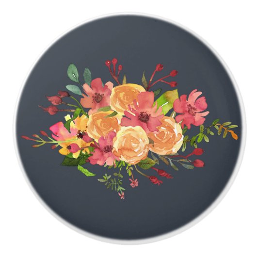Bouton De Porte En Céramique Belle aquarelle fleurs design (Devant)