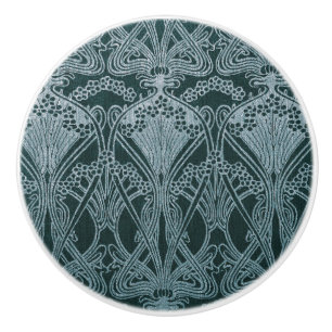 Bouton De Porte En Céramique Belle, argent turquoise, motif Art nouveau, floral