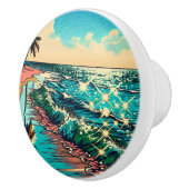 Bouton De Porte En Céramique Belle BD Pop Art Style Plage Scène (Droite)