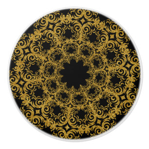 Bouton De Porte En Céramique Belle Elegant Gold et Black Diadem Design