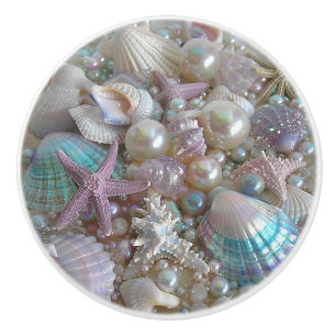 Bouton De Porte En Céramique Belle Iridescente Coquillages perles Starfish