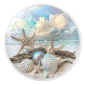 Bouton De Porte En Céramique Belle Iridescente Seashell Starfish Plage Océan (Devant)