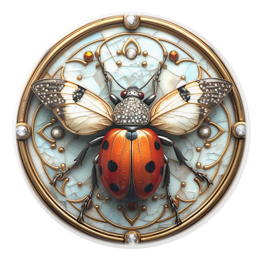 Bouton De Porte En Céramique Belle Ladybug Art Déco (Devant)