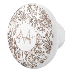 Bouton De Porte En Céramique Belle Mocha Mousse Vintage Floral