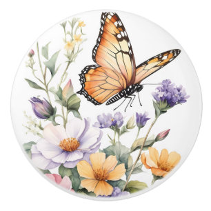 Bouton De Porte En Céramique Belle papillon monarque aquarelle