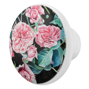 Bouton De Porte En Céramique Belle vieille roses roses roses roses Drawer Knob
