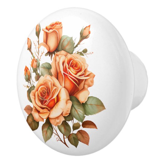 Bouton De Porte En Céramique Belles tiges de Rose orange (Droite)