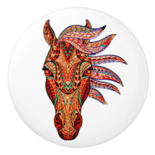 Bouton De Porte En Céramique Bijou de cheval mosaïque cowgirl coloré blanc brun