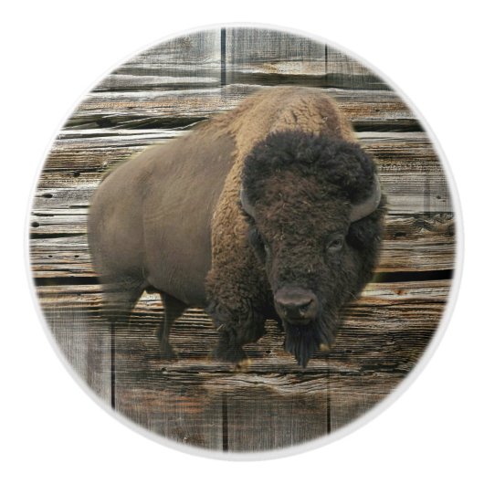 Bouton De Porte En Céramique Bison de bois (Devant)