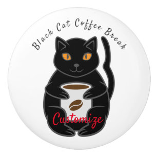 Bouton De Porte En Céramique Black Cat Coffee Break Thunder_Cove