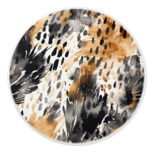 Bouton De Porte En Céramique Black Gold White Leopard animal