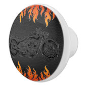 Bouton De Porte En Céramique Black Leather Orange Flames (Droite)
