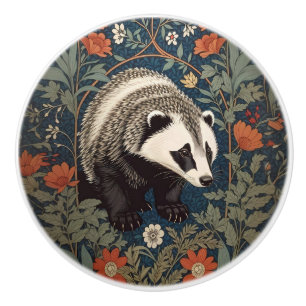 Bouton De Porte En Céramique Blaireau de la forêt inspiré de William Morris