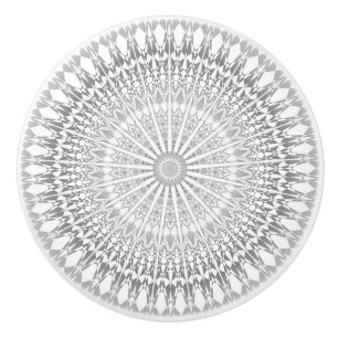 Bouton De Porte En Céramique Blanc gris Mandala moderne