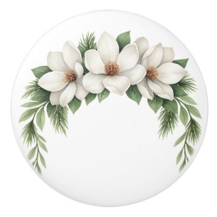 Bouton De Porte En Céramique Blanc Magnolia Floral Fleur de verdure