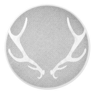 Bouton De Porte En Céramique Blanc Rustique & Gris Bois de Cerf Toile de Jute C