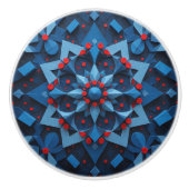Bouton De Porte En Céramique Bleu Abstrait avec points rouges (Devant)