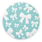 Bouton De Porte En Céramique Bleu avec perles et vaches blanches Coquette (Devant)