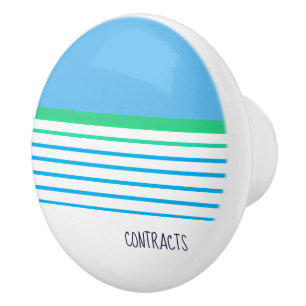 Bouton De Porte En Céramique Bleu blanc turquoise vert rayé personnalisé côte m