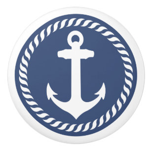 Bouton De Porte En Céramique Bleu d'Ancre marine Nautique