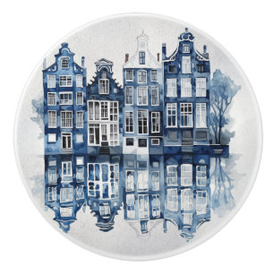 Bouton De Porte En Céramique Bleu et blanc Delft maisons traditionnelles