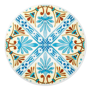 Bouton De Porte En Céramique Bleu et Brown Carrelage Vintage Look Ceramic Knob