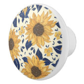 Bouton De Porte En Céramique Bleu et Jaune, Fleurs de soleil (Droite)