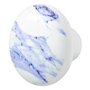 Bouton De Porte En Céramique Bleu et Marbre blanc