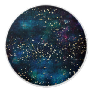 Bouton De Porte En Céramique Bleu et or sous le ciel nocturne d'étoiles