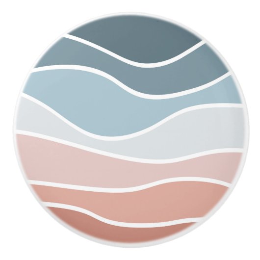 Bouton De Porte En Céramique Bleu et rose style rétro vagues design (Devant)