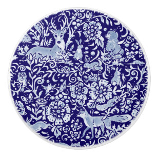Bouton De Porte En Céramique Bleu foncé Bois Animaux Ornat Floral Beau