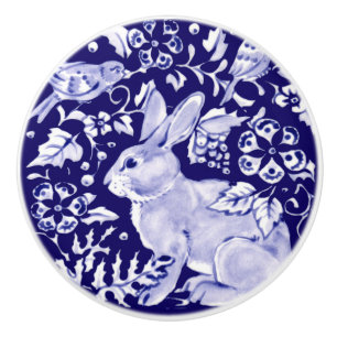 Bouton De Porte En Céramique Bleu foncé Lapin Lapin Bois Face L Cobalt