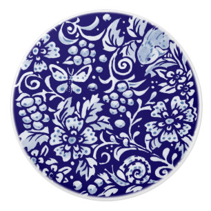 Bouton De Porte En Céramique Bleu foncé Oiseau Escargot Bois Animal Floral Coba