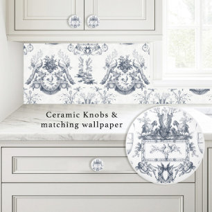 Bouton De Porte En Céramique Bleu français et toile blanche Moutons Colombes et