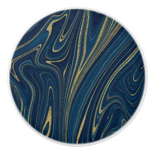 Bouton De Porte En Céramique Bleu marine et or, style chic et glamour au look m