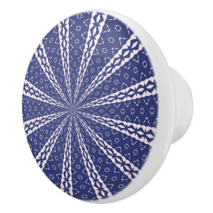 Bouton De Porte En Céramique Bleu marine et rose géométrique gras kaléidoscope