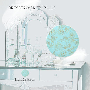 Bouton De Porte En Céramique Bleu Pastel avec Rose Gold