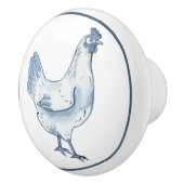Bouton De Porte En Céramique Bleu Rustique & Poulet Blanc Hen Country Delft (Droite)