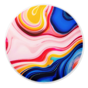 Bouton De Porte En Céramique Bleu tendance rose jaune faux marbre blanc