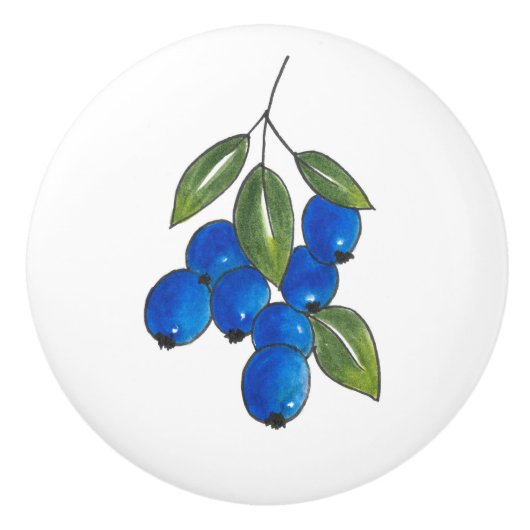 Bouton De Porte En Céramique Bleuets à main (Devant)