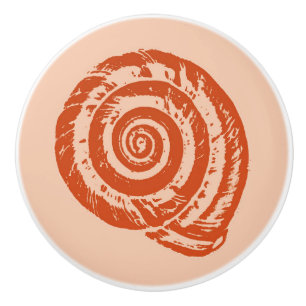 Bouton De Porte En Céramique Bloc de coquillages spiraux Impression, orange cor