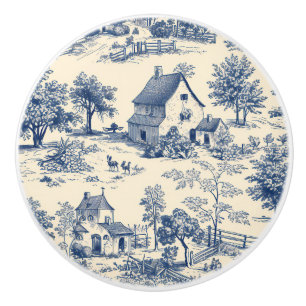 Bouton De Porte En Céramique Blue Cream Toile Cottagecore Farm