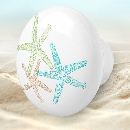 Bouton De Porte En Céramique Blue Green Beach Seashell Starfish Design