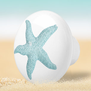 Bouton De Porte En Céramique Blue Green Beach Seashell Starfish Design