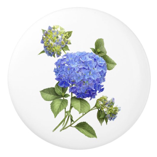 Bouton De Porte En Céramique Blue Hydrangeas (Devant)