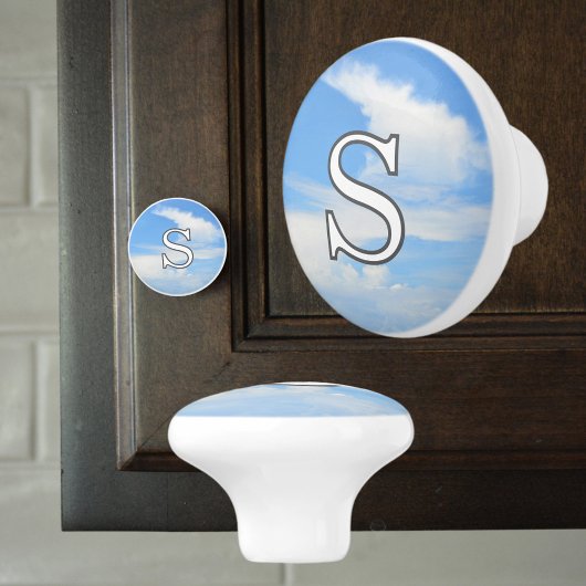 Bouton De Porte En Céramique Blue Sky and White Cloud Monogram