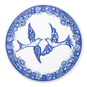 Bouton De Porte En Céramique Blue Willow Design Floral Phoenix Oiseaux Whimsica